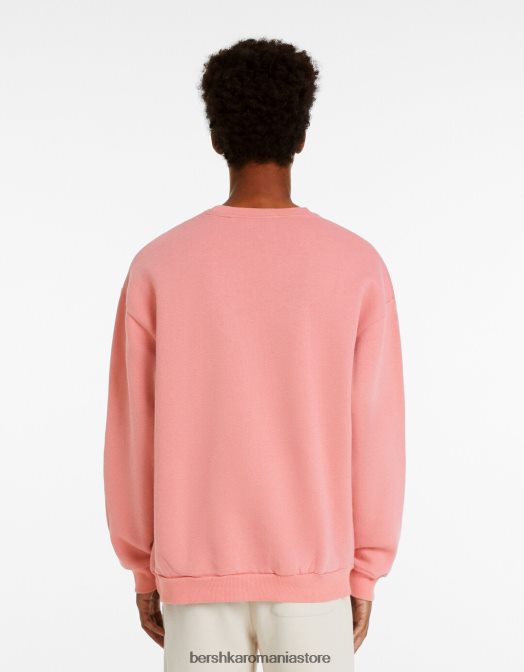 Bershka bărbați hanorac oversize cu gâtul rotund roz Z86D2993 îmbrăcăminte