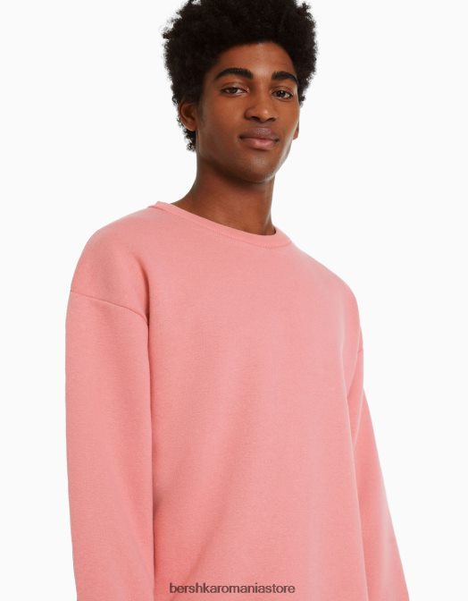 Bershka bărbați hanorac oversize cu gâtul rotund roz Z86D2993 îmbrăcăminte
