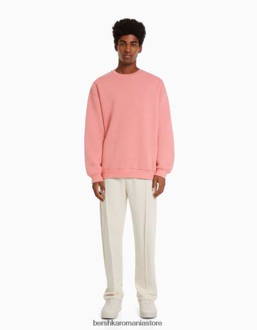 Bershka bărbați hanorac oversize cu gâtul rotund roz Z86D2993 îmbrăcăminte