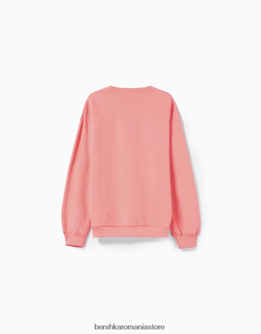 Bershka bărbați hanorac oversize cu gâtul rotund roz Z86D2993 îmbrăcăminte