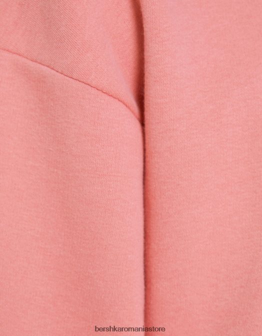 Bershka bărbați hanorac oversize cu gâtul rotund roz Z86D2993 îmbrăcăminte