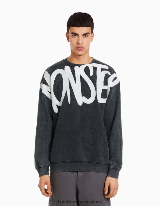 Bershka bărbați hanorac oversize decolorat cu imprimeu argint Z86D2978 îmbrăcăminte