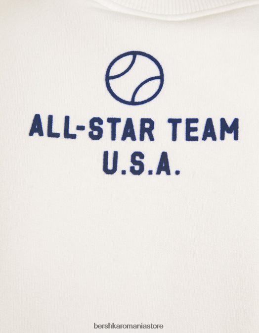 Bershka bărbați hanorac oversize imprimat alb Z86D2985 îmbrăcăminte