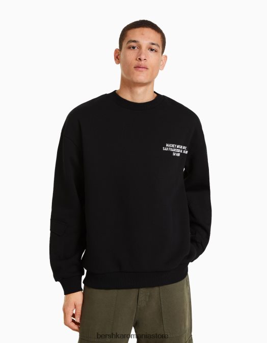Bershka bărbați hanorac oversize imprimat negru Z86D2967 îmbrăcăminte