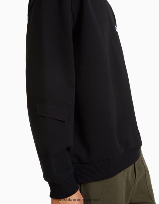 Bershka bărbați hanorac oversize imprimat negru Z86D2967 îmbrăcăminte