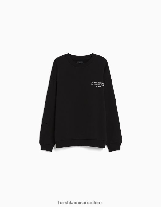 Bershka bărbați hanorac oversize imprimat negru Z86D2967 îmbrăcăminte