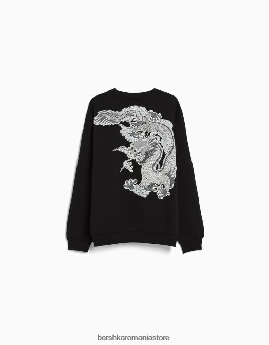 Bershka bărbați hanorac oversize imprimat negru Z86D2967 îmbrăcăminte