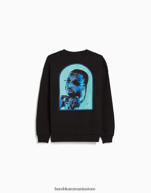 Bershka bărbați hanorac pop smoke cu gâtul rotund negru Z86D2987 îmbrăcăminte