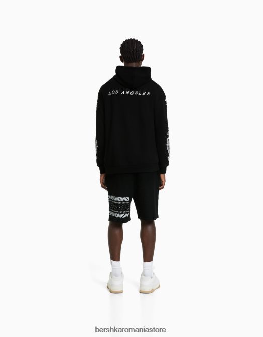 Bershka bărbați hanorac supradimensionat cu imprimeu paisley negru Z86D2982 îmbrăcăminte