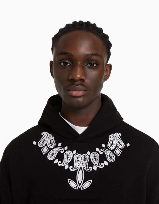 Bershka bărbați hanorac supradimensionat cu imprimeu paisley negru Z86D2982 îmbrăcăminte