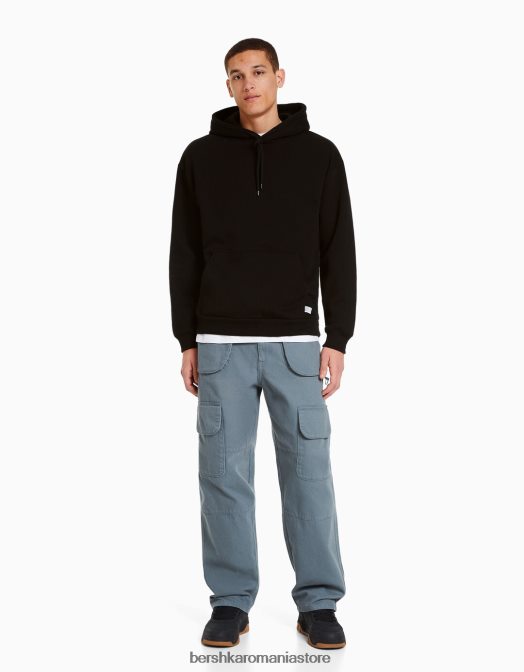 Bershka bărbați hanorac supradimensionat negru Z86D2952 îmbrăcăminte