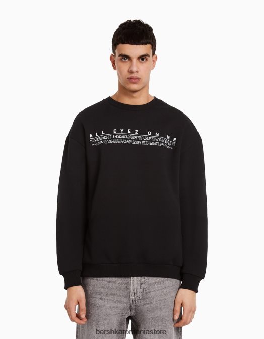 Bershka bărbați hanorac tupac cu gât crew negru Z86D2971 îmbrăcăminte