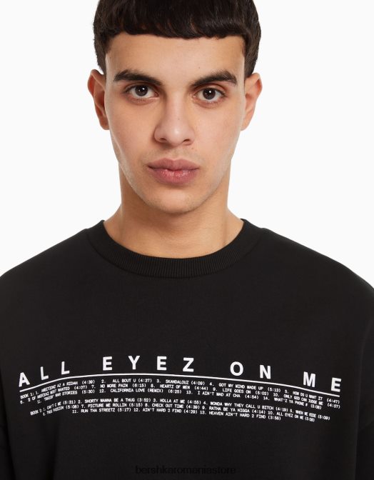 Bershka bărbați hanorac tupac cu gât crew negru Z86D2971 îmbrăcăminte