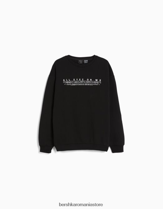 Bershka bărbați hanorac tupac cu gât crew negru Z86D2971 îmbrăcăminte