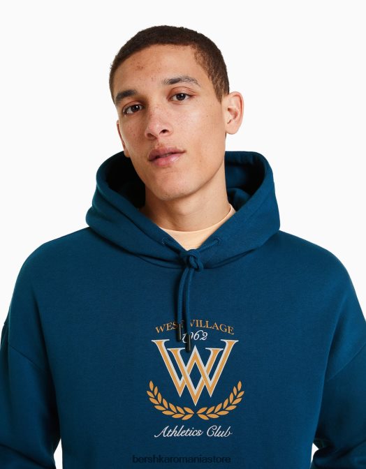 Bershka bărbați hanoracul de facultate albastru inchis Z86D2984 îmbrăcăminte