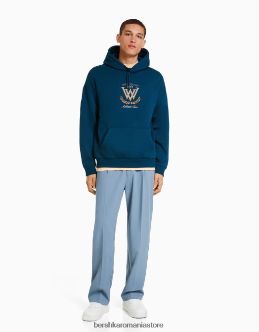 Bershka bărbați hanoracul de facultate albastru inchis Z86D2984 îmbrăcăminte