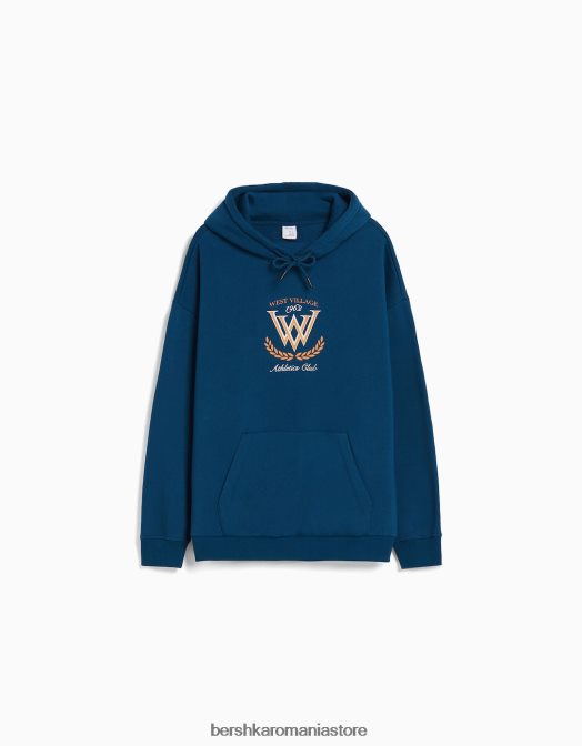 Bershka bărbați hanoracul de facultate albastru inchis Z86D2984 îmbrăcăminte