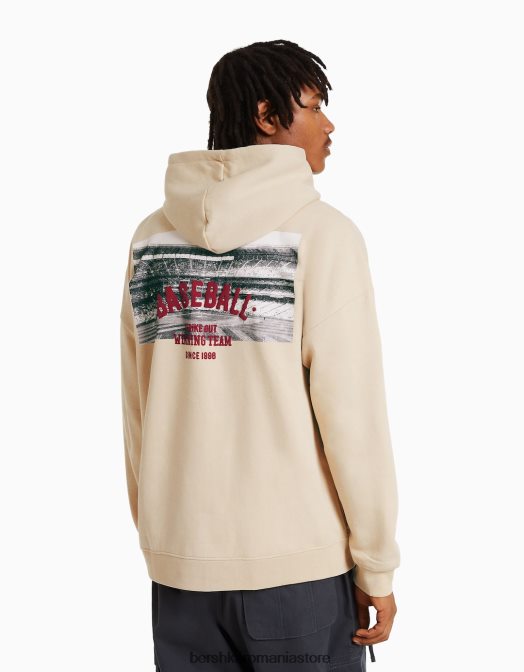 Bershka bărbați hanoracul de facultate cămilă Z86D2989 îmbrăcăminte