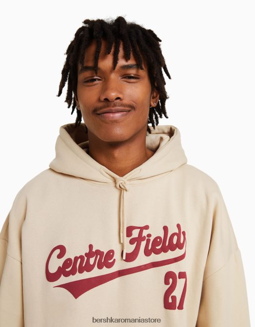 Bershka bărbați hanoracul de facultate cămilă Z86D2989 îmbrăcăminte