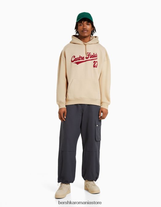 Bershka bărbați hanoracul de facultate cămilă Z86D2989 îmbrăcăminte