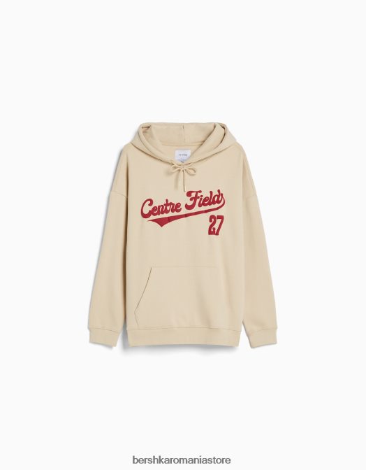 Bershka bărbați hanoracul de facultate cămilă Z86D2989 îmbrăcăminte