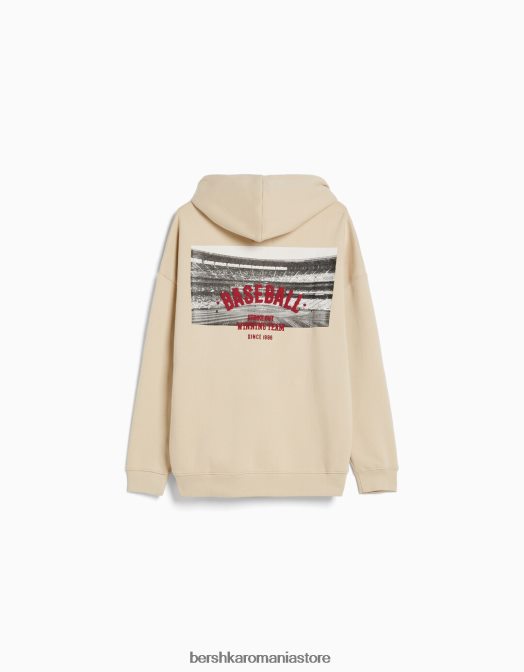 Bershka bărbați hanoracul de facultate cămilă Z86D2989 îmbrăcăminte