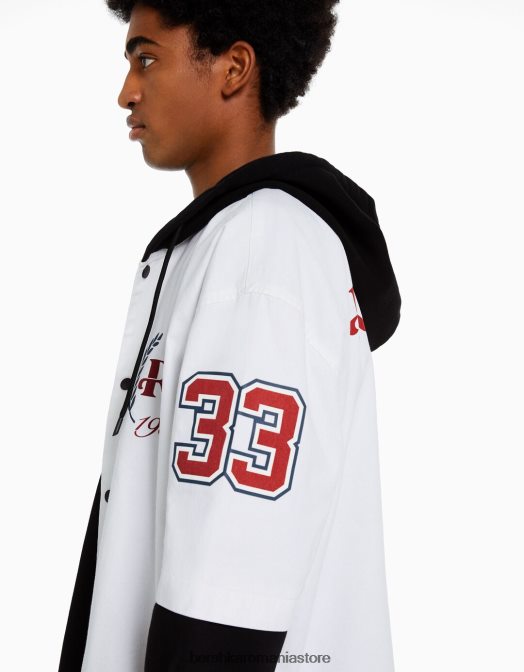 Bershka bărbați supracămașă cu hanoraș de pluș cu mâneci lungi aproape alb Z86D2935 îmbrăcăminte