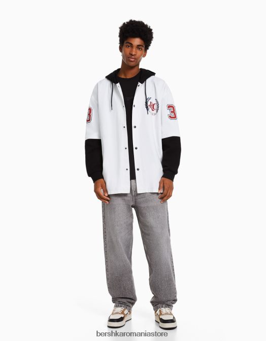 Bershka bărbați supracămașă cu hanoraș de pluș cu mâneci lungi aproape alb Z86D2935 îmbrăcăminte