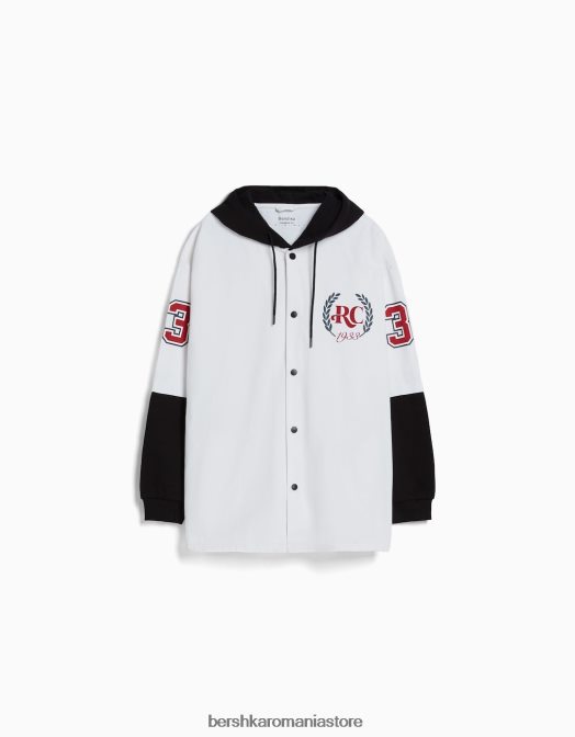 Bershka bărbați supracămașă cu hanoraș de pluș cu mâneci lungi aproape alb Z86D2935 îmbrăcăminte