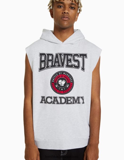 Bershka bărbați vestă din lână cu glugă cu imprimeu box gri Z86D2946 îmbrăcăminte