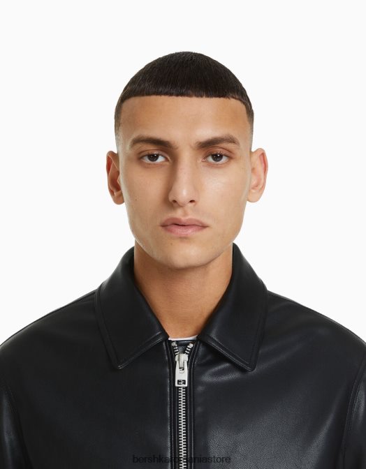 Bershka bărbați geacă biker din imitație de piele negru Z86D3084 îmbrăcăminte