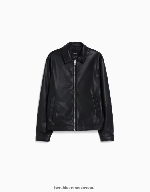 Bershka bărbați geacă biker din imitație de piele negru Z86D3084 îmbrăcăminte