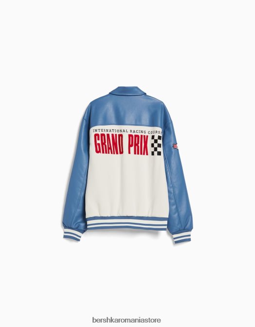 Bershka bărbați geaca de curse din imitatie de piele intoarsa si piele artificiala albastru Z86D3045 îmbrăcăminte