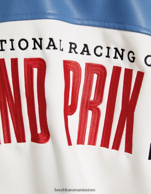 Bershka bărbați geaca de curse din imitatie de piele intoarsa si piele artificiala albastru Z86D3045 îmbrăcăminte