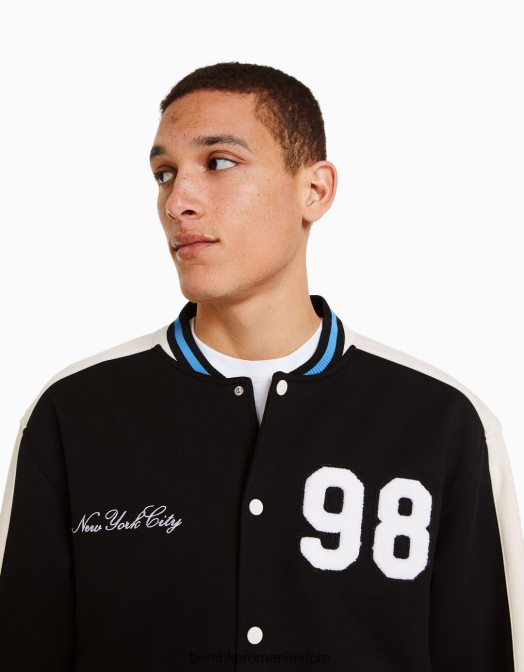 Bershka bărbați geaca din piele intoarsa artificiala cu plasture negru Z86D3095 îmbrăcăminte