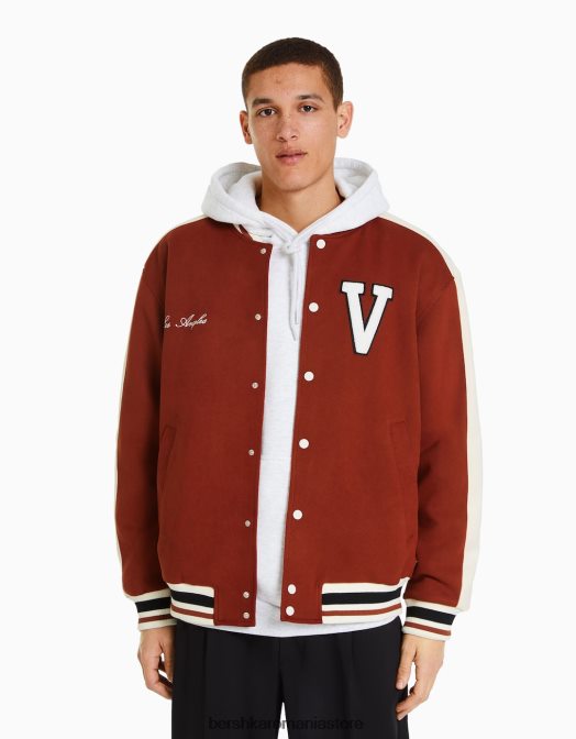 Bershka bărbați geaca din piele intoarsa artificiala cu plasture portocaliu închis Z86D3094 îmbrăcăminte