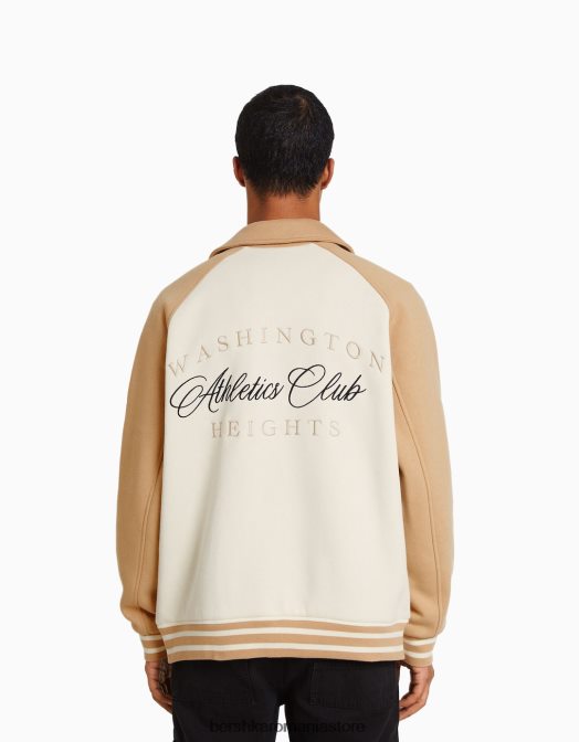 Bershka bărbați geaca din stofa contrastanta cămilă Z86D3096 îmbrăcăminte