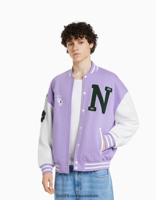 Bershka bărbați jachetă bomber cu broderie florală violet Z86D3046 îmbrăcăminte