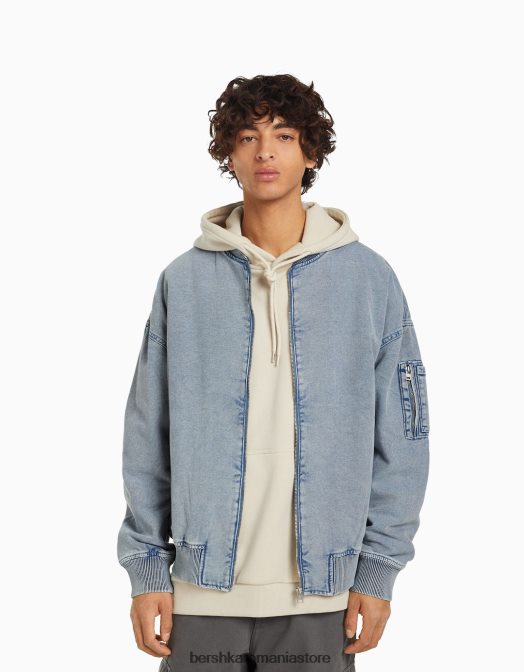 Bershka bărbați jachetă bomber din bumbac albastru deschis Z86D3105 îmbrăcăminte