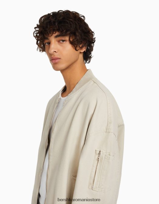 Bershka bărbați jachetă bomber din bumbac bej Z86D3104 îmbrăcăminte