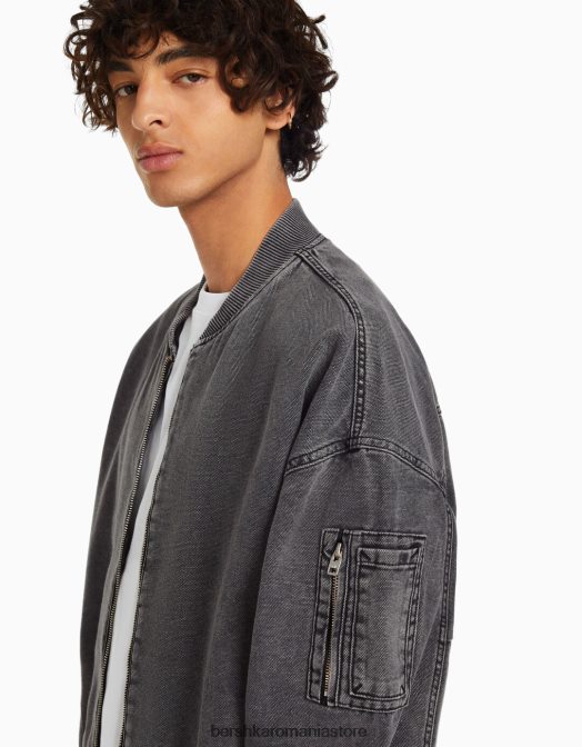 Bershka bărbați jachetă bomber din bumbac gri inchis Z86D3103 îmbrăcăminte