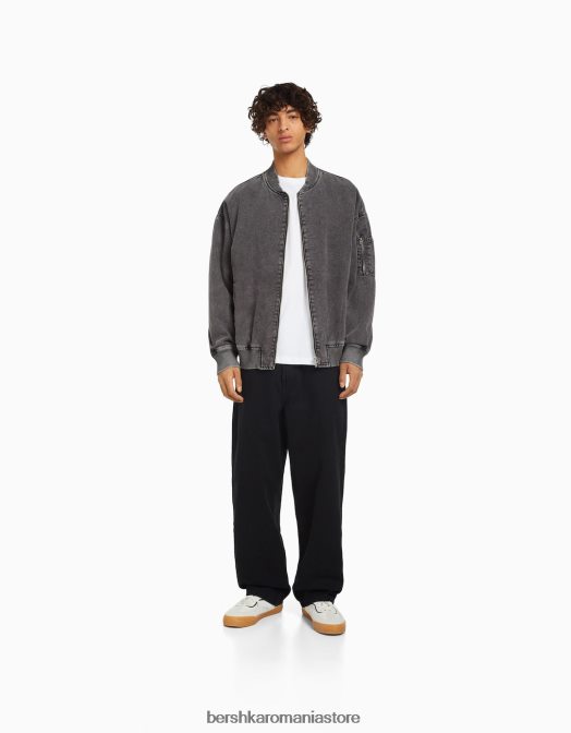 Bershka bărbați jachetă bomber din bumbac gri inchis Z86D3103 îmbrăcăminte