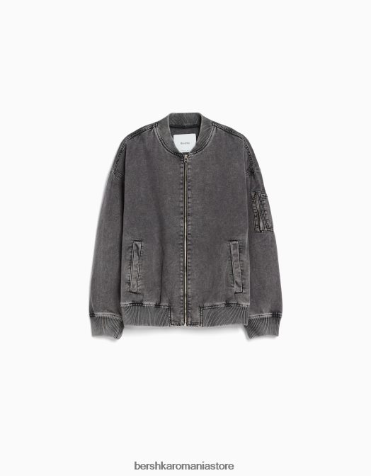 Bershka bărbați jachetă bomber din bumbac gri inchis Z86D3103 îmbrăcăminte