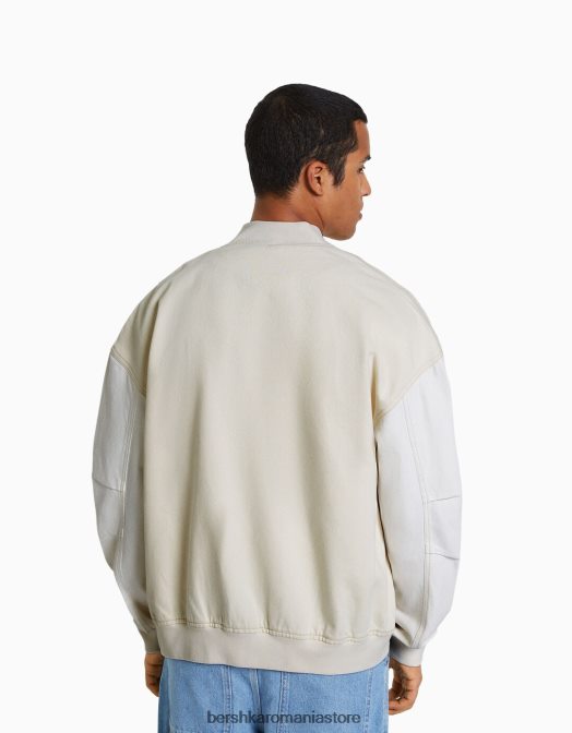Bershka bărbați jachetă bomber din denim cu fir contrastant cremă Z86D3098 îmbrăcăminte