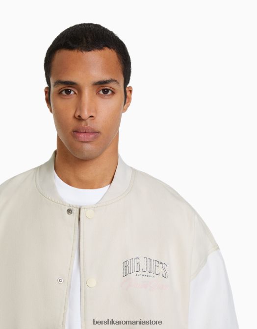 Bershka bărbați jachetă bomber din denim cu fir contrastant cremă Z86D3098 îmbrăcăminte