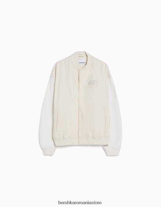 Bershka bărbați jachetă bomber din denim cu fir contrastant cremă Z86D3098 îmbrăcăminte