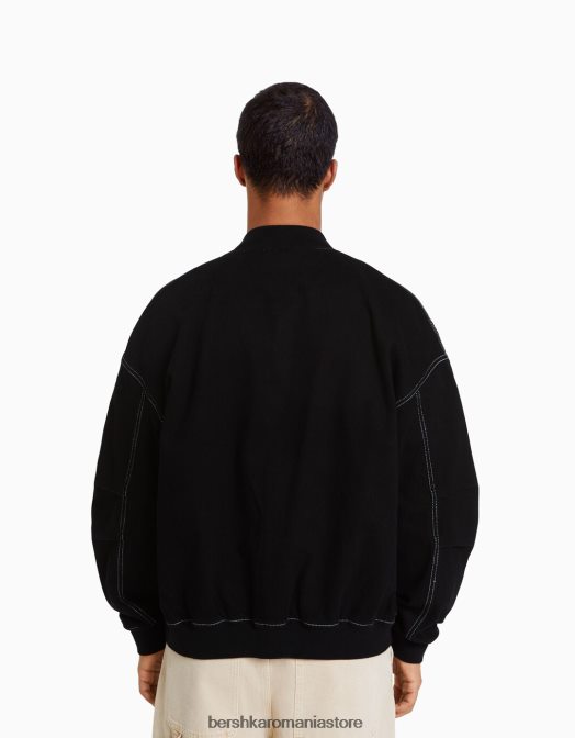 Bershka bărbați jachetă bomber din denim cu fir contrastant negru Z86D3099 îmbrăcăminte