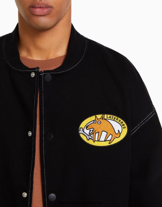 Bershka bărbați jachetă bomber din denim cu fir contrastant negru Z86D3099 îmbrăcăminte