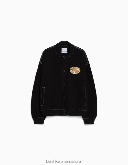 Bershka bărbați jachetă bomber din denim cu fir contrastant negru Z86D3099 îmbrăcăminte