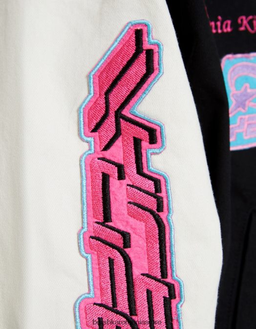 Bershka bărbați jachetă bomber din denim cu petice de varsity negru Z86D3047 îmbrăcăminte